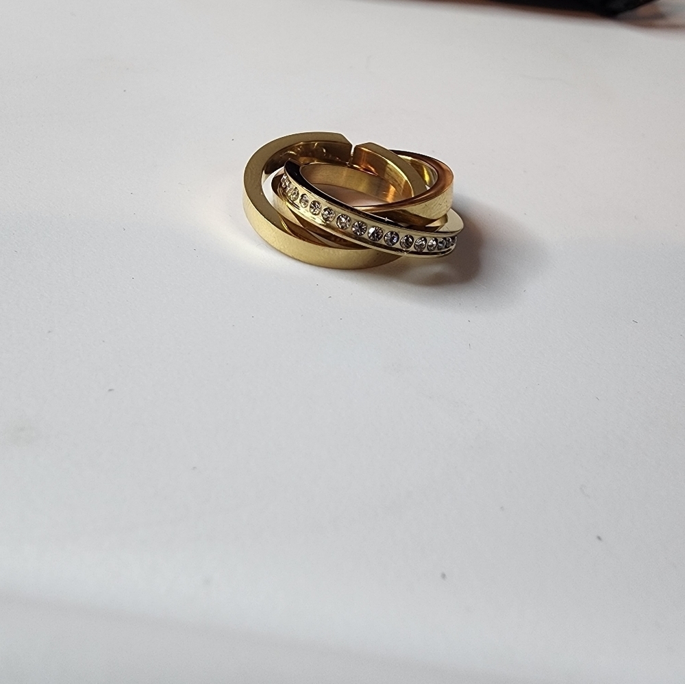 NEW Vita Fede Cassio Pavé Triple Ring Set Size 7.5 Stainless Steel Gold Painted - Picture 7 of 9